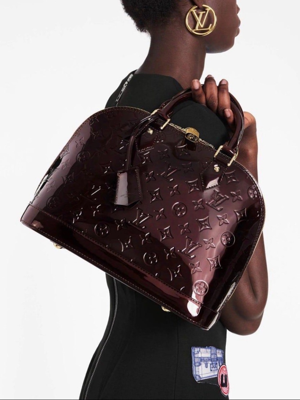 Louis Vuitton Alma MM Monogram Vernis Amarante Patent Leather Bag with COA
